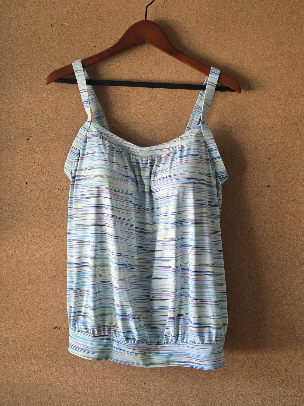 Lands' End Pastel Multi-Stripe Blouson Tankini Swim Top - Size 14 D